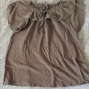 DownEast Brown Flutter Sleeve Blouse with Tie Front